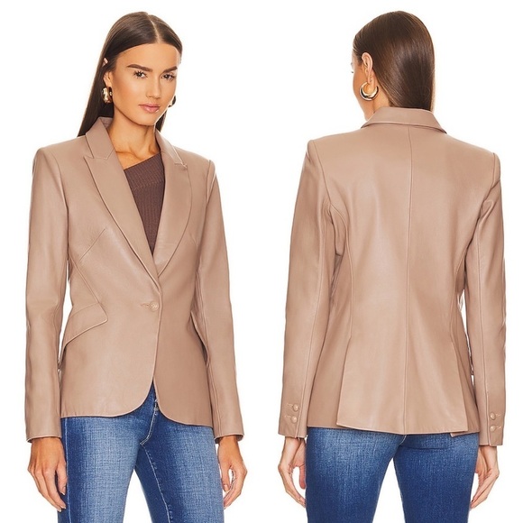 L’AGENCE Chamberlain Single Breasted Leather Blazer in Chantarelle Sz 4 - Picture 3 of 10